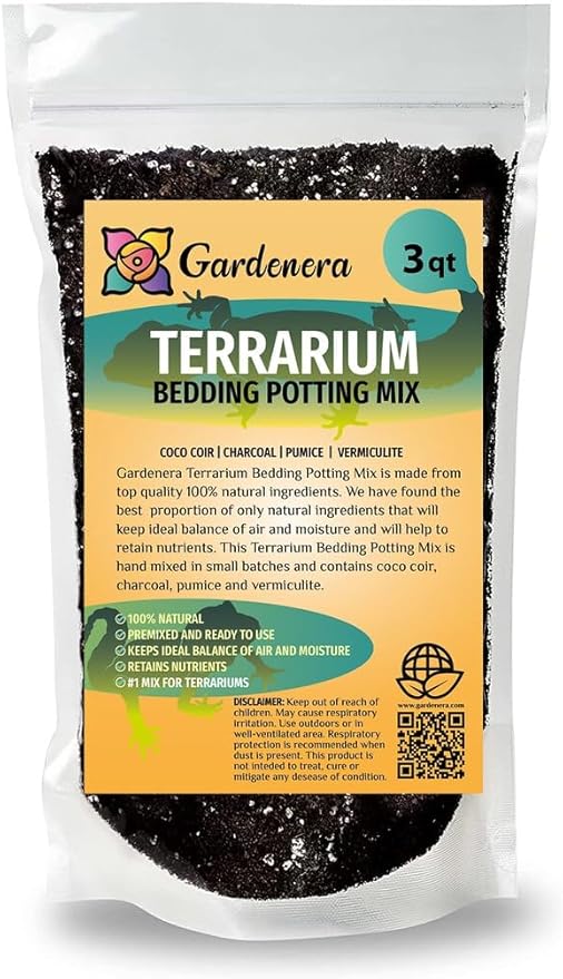 Nourish Your Terrarium Plants with Gardenera Terrarium Bedding - Premium Coco Coir, Charcoal, Pumice, and Vermiculite Mix - 3 QUARTS