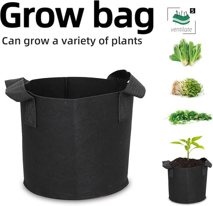 Grow Bags,Growing Pot Bags Garden Grow Bag Indoor Outdoor Fabric Aeration Plant Pot Container Flower Vegetable Pouch (Black,5 Gallon)