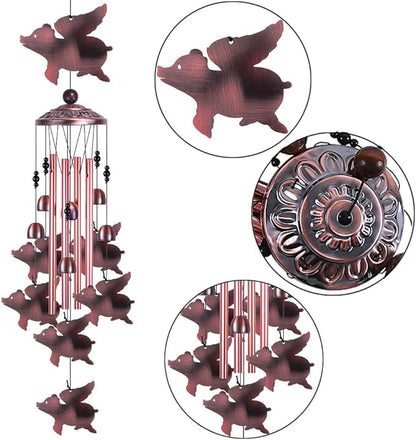 Fly Pigs Wind Chimes Outdoor Decor - with 4 Tubes 7 Pigs Wind Chime, Mobile Romantic Flying Pigs Wind Catcher, Garden Pigs Windchimes for Home, Mom Gifts, Balcony, Tree, Festival, Garden Decoration