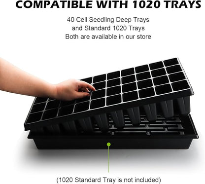 10 Pack 40 Cell Seed Starter Trays - Extra Deep 3.9" Plastic Nursery Trays, 20" x 10"，Fits Standard 1020 Flats, for Planting Seedlings, Propagation, Seed Germination and 1020 Flats Inserts