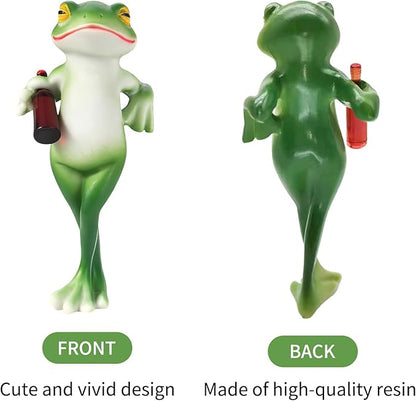 HPMAISON Miniature Frog Figurines Plant Decorations for Pots Resin Garden Frog Statue Cute Planter Hugger for Pot Fish Tank Mini Outdoor Yard Patio Fairy Garden Statue Desk Ornament 2.4X 5.1x1.6 in