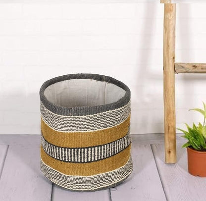 Jute Planter Basket Woven Basket for 8" Flower Pot Indoor Planters, 10” x 10” Storage Organizer Basket Rustic Home Decor, Boho Storage Earth-Friendly Planter (10x10 Inches, Black Diamond 25)