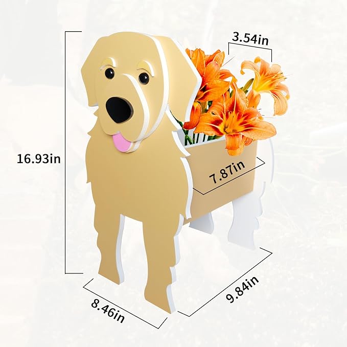 Golden Retriever Planter, Cute Animal Shape Flower Planters, Plant Pots for Indoor/Outdoor Garden Decor, Unique Gifts/Souvenirs for Pet Lovers (Large)