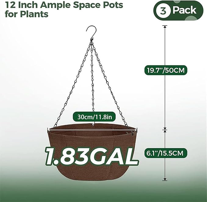 Hanging Planters for Intdoor Plants,3 Pcs12 Inch Hanging Baskets for Plants Outdoor with Rustproof Chain,Breathable Hanging Pots for Orchids Ferns Balcony Porch Decor L 3pcs