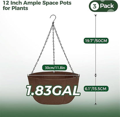 Hanging Planters for Intdoor Plants,3 Pcs12 Inch Hanging Baskets for Plants Outdoor with Rustproof Chain,Breathable Hanging Pots for Orchids Ferns Balcony Porch Decor L 3pcs