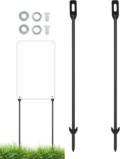 2-Pack Yard Sign Stakes Metal for Ground 16.5" Long 0.3" Thick, Plant Support Stakes for Indoor & Outdoor Plants, Sign Poles Stakes, Tent Stakes for Outdoor Camping, Easy to Install - Black