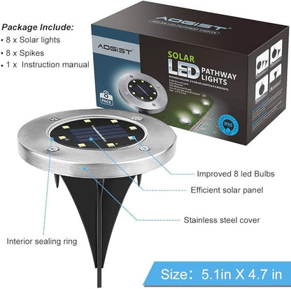 Aogist Outdoor Solar Ground Lights, 8 LED Waterproof Garden Disk Lights In-Ground Landscape Lighting for Lawn Patio Pathway Yard Deck Walkway (White, 8 Pack)