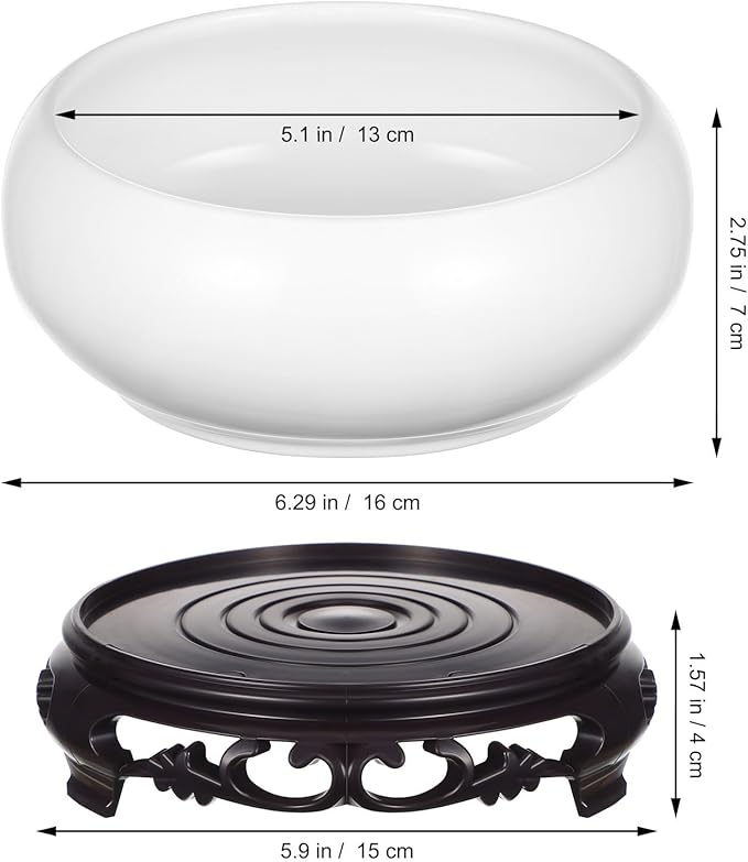 YARNOW Lotus Bowl Planter with Stand, 5.1 Inch Hydroponic Planter Bowl, Ceramic Water Lily Pot for Home Garden Office Decor