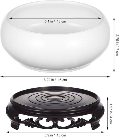 YARNOW Lotus Bowl Planter with Stand, 5.1 Inch Hydroponic Planter Bowl, Ceramic Water Lily Pot for Home Garden Office Decor