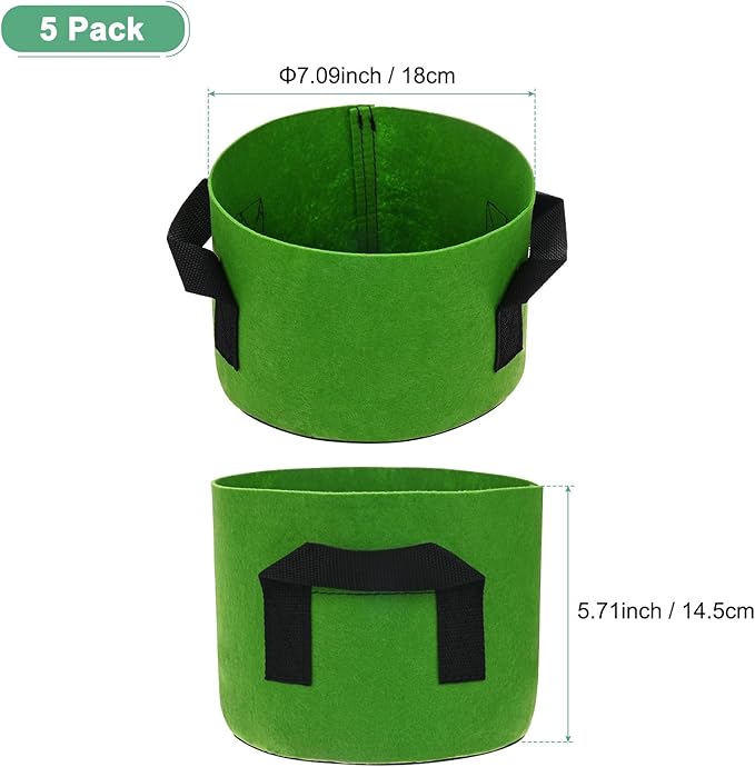 5-Pack Plant Grow Bags 1 Gallon Grow Bags 300G Thickened Fabric Pots with Durable Handles Plant Garden Grow Pots for Fruits/Vegetables/Flowers/Plants [Green]