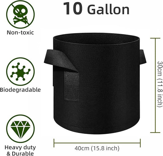 12-Pack 10 Gallon Plant Grow Bags, Thickened Nonwoven Fabric Pots with Handles, Vegetable Planter Bags Containers, Cloth Planters for Garden