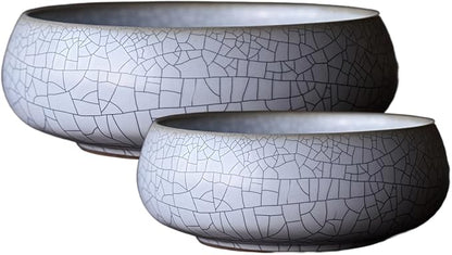 2 Pack Lotus Bowl Planter, Large 7.5'' & Small 6'' Shallow Lotus Pots for Water Planting, Drainage-Free Ceramic Hydroponic Bowl for Lotus Seeds, Ikebana, Succulents & Water Lilies (Kiln Split)