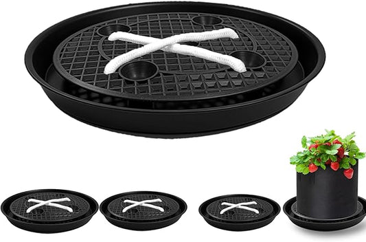 4 Pack Plant Saucer 14 inch, Self Watering Fabric Pot Base, Auto Pots Fit for 5 Gallon Grow Bags, Plant Saucers Flower Pot Tray , Auto Watering Plant Saucer for Fabric Planters 3 Year Warranty