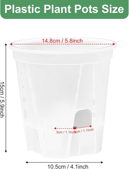 Plant Pots 6 inch Set of 5, Self Watering Pots for Indoor Outdoor, Self Watering Planters Flower Pots with Drainage Hole and Saucer Reservoir (Clear)