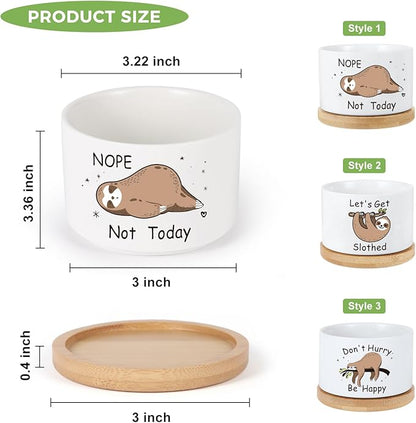 3 Pcs Sloth Ceramic Plant Pots,Funny Planter Gifts for Women,for Indoor Plants Garden Planters Succulent Pots, with Drainage Holes and Saucer(No Plants) (Sloth)