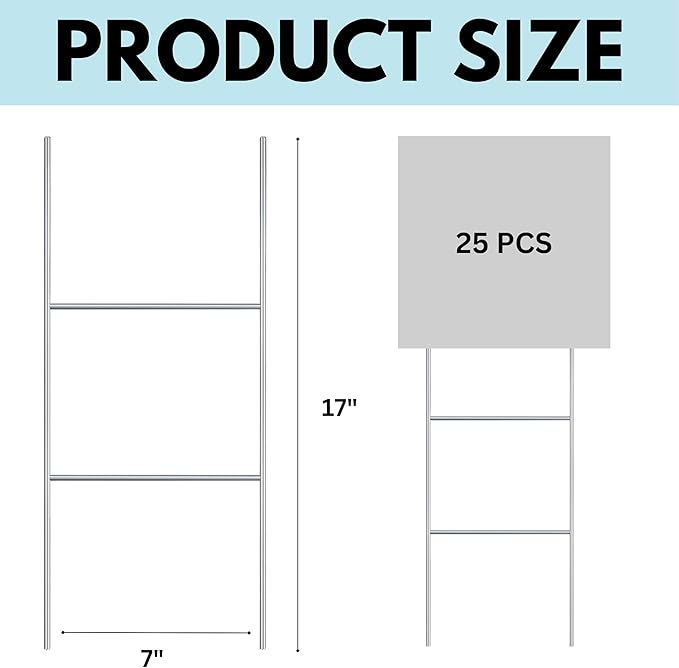 Tacmaster Wire Metal Yard and Sign H Stakes – Durable Blank Lawn Sign Posts for 4mm Corrugated Panels, Real Estate Signs, Waterproof and Wind Resistant, Ideal for Outdoor Use, 17"x7" – 25 Pack
