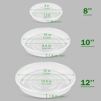 SupKing 9 Pack Plant Saucers (8inch /10inch /12inch) Heavy Sturdy Plant Trays for Indoor Clear Plastic Flower Pot Saucers Thicker Plant Water Drip Trays for pots -Clear