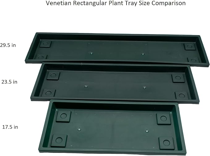 The HC Companies 23.5 Inch Venetian Rectangular Plant Saucer - Indoor Outdoor Plastic Plant Trays for Pots - 23.5"x7.5"x1.3" Warm Gray (Pack of 4)