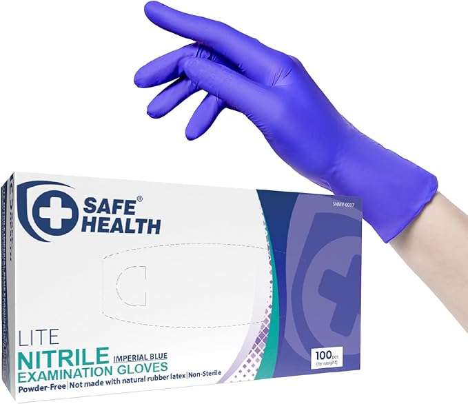 Safe Health Nitrile Exam Gloves – 4 mil, Latex-Free, Powder-Free, Disposable, Blue, Medical Grade, Food, Cleaning Use