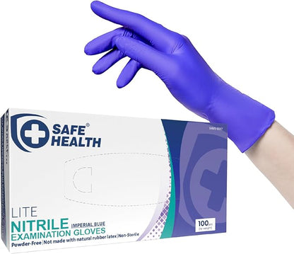 Safe Health Nitrile Exam Gloves – 4 mil, Latex-Free, Powder-Free, Disposable, Blue, Medical Grade, Food, Cleaning Use