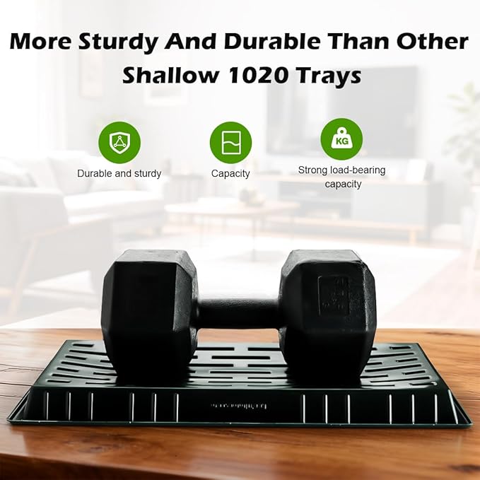 10 Pack Heavy Duty 1020 Trays No Holes - 1.6 Inch Deep Shallow Nursery Flats, Reusable Seed Starter Trays for 72/128 Cell Inserts, Microgreens, Seedling and Hydroponics (Dark Green)