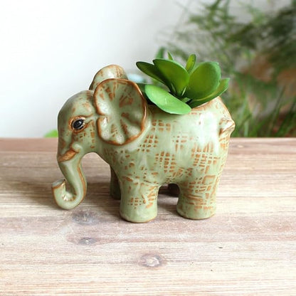 Cute Animal Elephant Shaped Ceramic Succulent Cactus Air Plant Flower Pots Planters-Plant Not Included (Small Green)