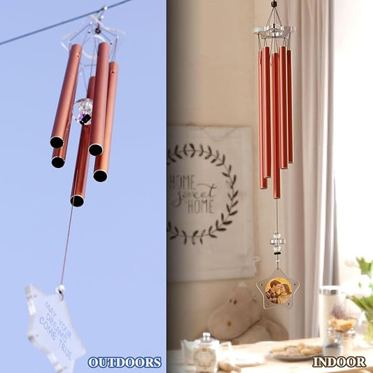 Customizable Personalized Wind Chimes,Magnetic Photo Frame Wind Pendulum,Crystal Sun Catcher Clapper- Custom Gift for Couple,Friend,Relatives and Pet.Original Design,for Home,Outdoor,Garden Decor(35")