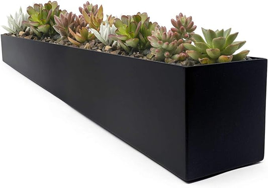 Buhbo Modern Black Trough Rectangular Planter - 32 in, Steel, Indoor Use, Contemporary Design, Succulents & Small Plants