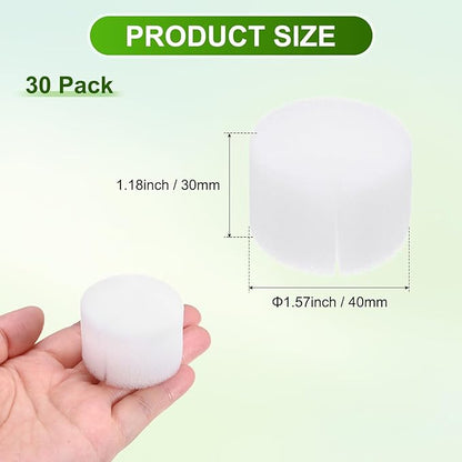 30-Pack Hydroponics Sponges, 1.57 Inch Growing Media Cylindrical Sponges for Planting Gardening Tool/Grow Seedlings/Home Vegetable Flower, Soilless Cultivation Seedling [White]