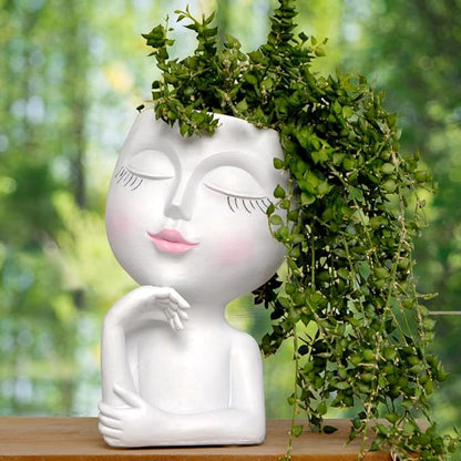 Face/ Head Planters, Women Face Small Plant/ Flower Pots with Drainage for Indoor Outdoor Succulents, White Vase Decor for Women Gifts(7 Inch)
