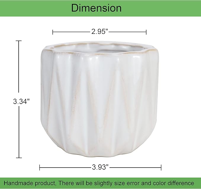 Plant Pot 4 Inch Ceramic Pots, Set of 2 Flower Pots Crackle Glaze Small Planters Pots with Drainage Hole and Mesh Pads for Indoor Outdoor Garden Pots Succulent, Cactus, Herbs (White)