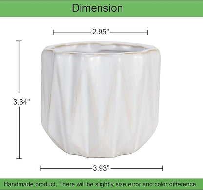Plant Pot 4 Inch Ceramic Pots, Set of 2 Flower Pots Crackle Glaze Small Planters Pots with Drainage Hole and Mesh Pads for Indoor Outdoor Garden Pots Succulent, Cactus, Herbs (White)