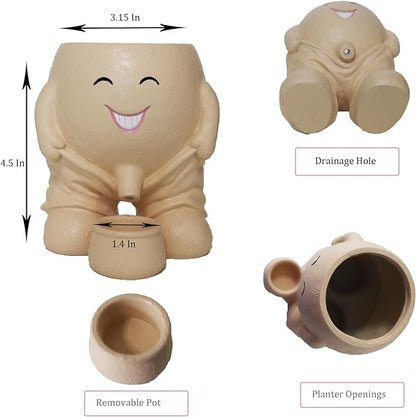 Cute Head Planter, Face Flower Pot Fun Head Vase for Plants for Indoor Outdoor Décor, Unique Cactus Office Plant Pots