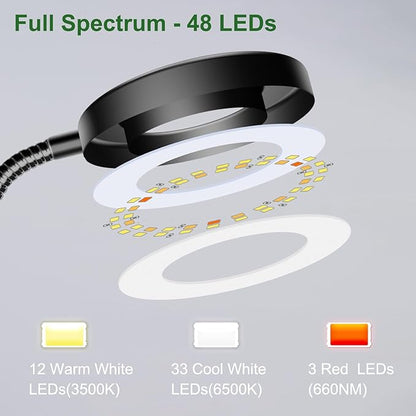 Wolezek 2 in 1 Grow Lights for Indoor Plants, 3 Colors Plant Lights with 360 Gooseneck, 48 LEDs Full Spectrum, 6/12/16H Timer, 5 Brightness, Black 3 Pack