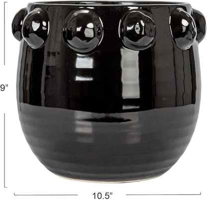 Creative Co-Op Round Terra-Cotta Planter with Raised Dots Design, Black