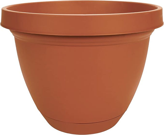 The HC Companies Infinity Round Planter Decorative 10 Inch Plastic Flower Pot w/Removable Saucer for Indoor & Outdoor Plants, Clay