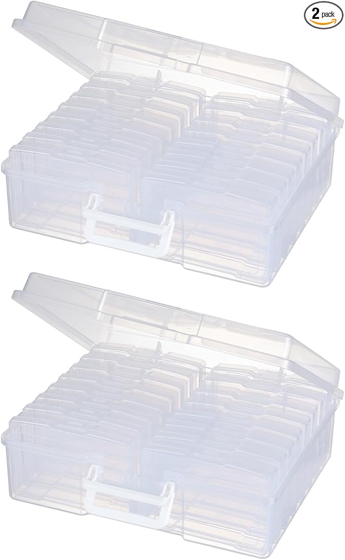 novelinks Transparent 4" x 6" Photo Cases and Clear Craft Keeper with Handle, 16 Inner Photo Organizers & Photo Storage Box, Plastic Photo Storage Containers (Clear -2Pack)