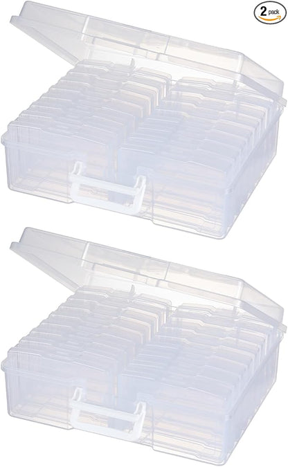 novelinks Transparent 4" x 6" Photo Cases and Clear Craft Keeper with Handle, 16 Inner Photo Organizers & Photo Storage Box, Plastic Photo Storage Containers (Clear -2Pack)