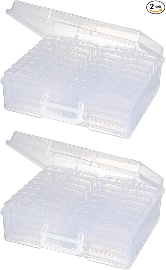 novelinks Transparent 4" x 6" Photo Cases and Clear Craft Keeper with Handle, 16 Inner Photo Organizers & Photo Storage Box, Plastic Photo Storage Containers (Clear -2Pack)