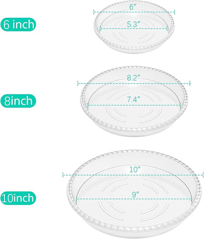 6 Pack Clear Plant Saucer 6 8 10 inch, Durable Plastic Plant Trays for Indoor, Round Flower Plant Pot Saucer, Sturdy Plant Water Catcher Tray