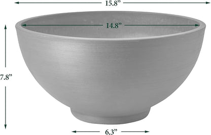 PSW Pot Collection 15x8 inch Plastic/Stone/Wood Composite Square Planter – No Drainage Hole (Drillable), Simplicity Bowl, Dark Charcoal