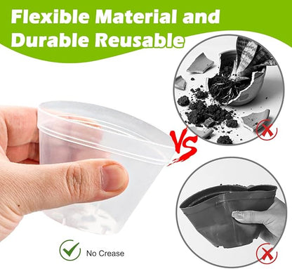 8 Cell Nursery Pot Trays 10 Pack (12"x6"x2") with 2.5 inch (6.5CM) Round Seedling Pots 80pcs (Clear), Plastic Seed Starter Tray with Removable Drain Holes for Carrying and Holding Plant Pot