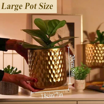 TRIROCKS Set of 2 Planters with Stand Indoor Outdoor Metal Plant Stand 8 * 18 &7 * 12 "Modern Planters Flower Pots for Living Room Corner Kitchen Office Garden Balcony Patio Decor(Gold)