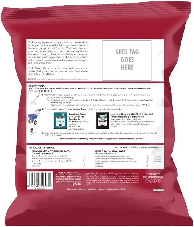 Jonathan Green (10390) Black Beauty Delmarva Grass Seed (Made for Maryland, Delaware, Virginia) - Cool Season Lawn Seed (3 lb)