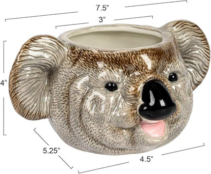 Creative Co-Op 7.75 Inches Round Ceramic Koala Head Planter, Holds 3" Pot, Grey and Black