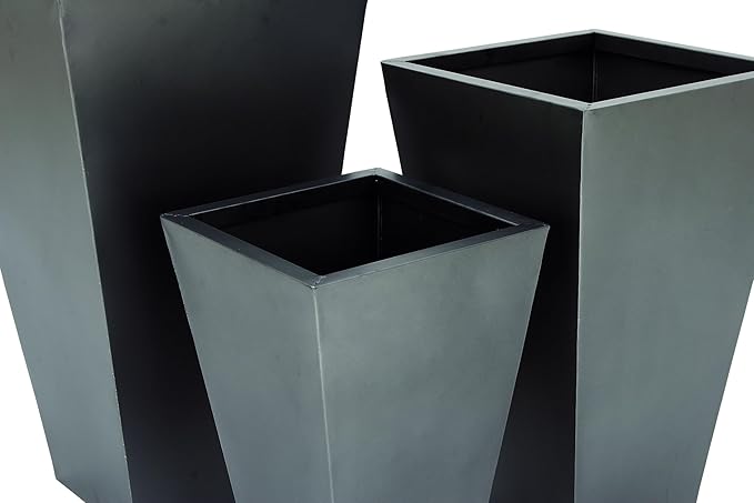 Deco 79 Metal Indoor Outdoor Planter Light Weight Large Planter Pot with Tapered Base and Polished Exterior, Set of 3 Planters 17", 21", 25"H, Gray