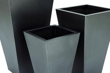 Deco 79 Metal Indoor Outdoor Planter Light Weight Large Planter Pot with Tapered Base and Polished Exterior, Set of 3 Planters 17", 21", 25"H, Gray