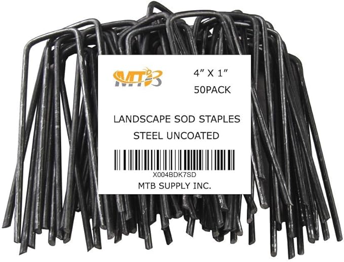 50 Pack 4x1 inch 11GA(0.12inch) Landscape Staples Garden Stakes Fence Netting Pins Ground Spikes Sod Cover Fabric Pegs Steel Uncoated