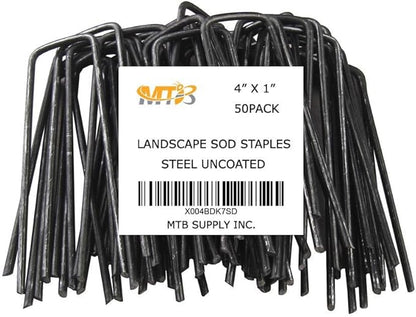 50 Pack 4x1 inch 11GA(0.12inch) Landscape Staples Garden Stakes Fence Netting Pins Ground Spikes Sod Cover Fabric Pegs Steel Uncoated