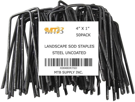 50 Pack 4x1 inch 11GA(0.12inch) Landscape Staples Garden Stakes Fence Netting Pins Ground Spikes Sod Cover Fabric Pegs Steel Uncoated